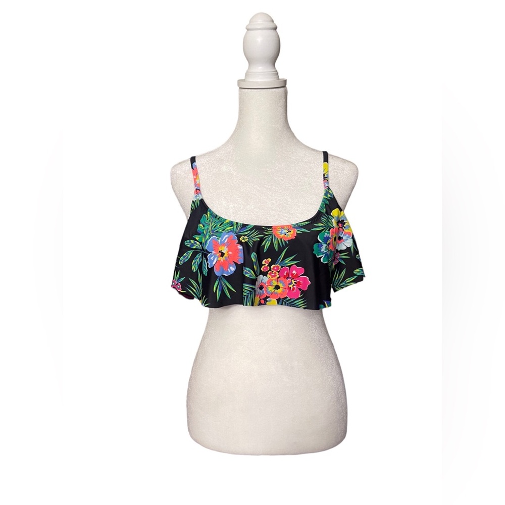 Old navy Ruffled Trim Black Floral Bikini Top Women Size Small
